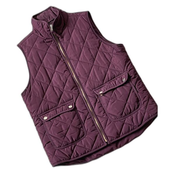 Women's Purple Quilted Puffer Vest Front Pockets Gold Button Zip Size M - Picture 1 of 4